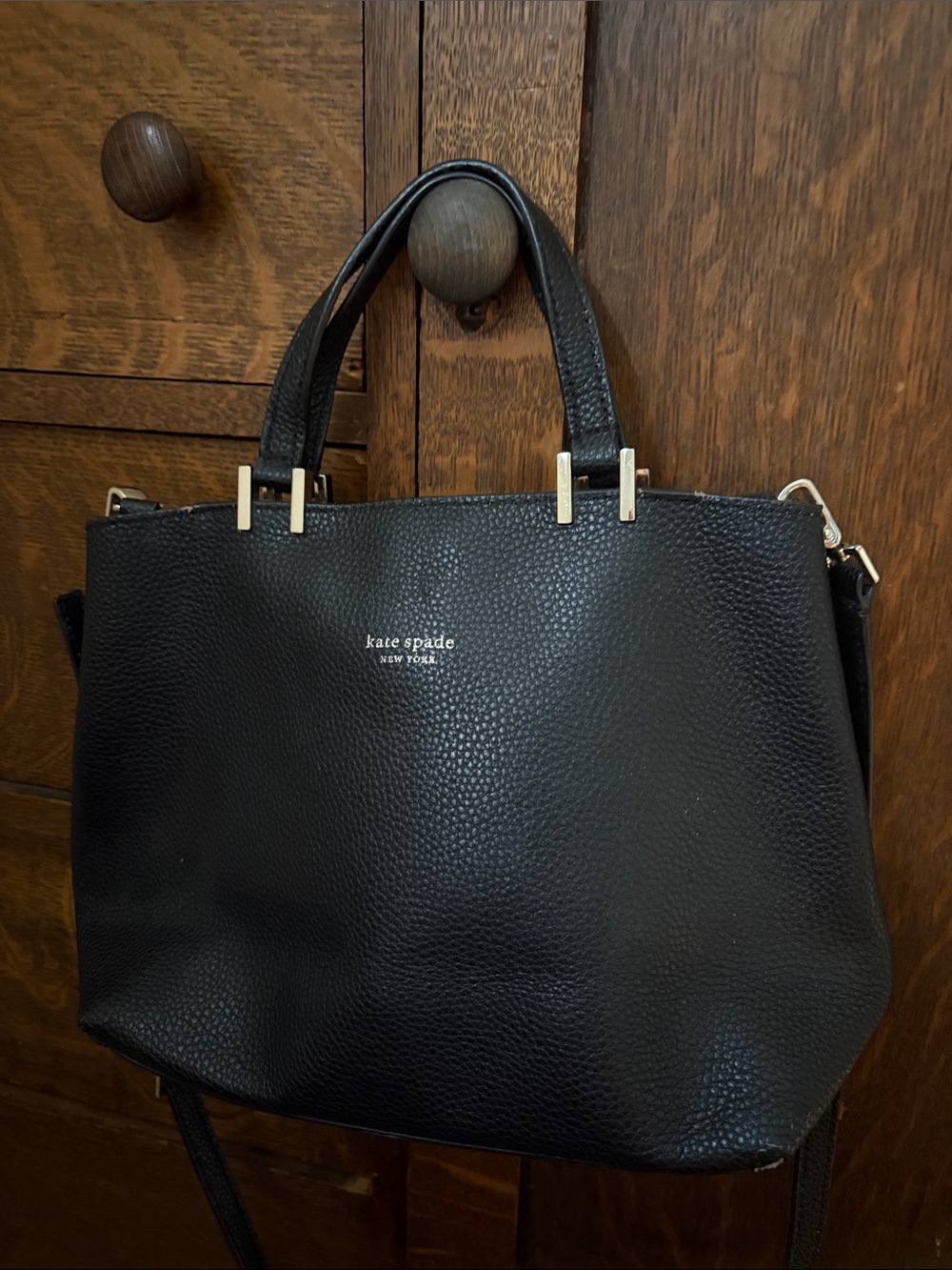 kate spade Black Pebbled Leather Satchel with Gold-Tone Accents
